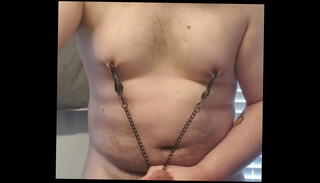 Video 1198568155: gay nipple clamps, nipple clamp play, clamps masturbation, cock clamp, nipples rubbing, fatty cock