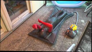 Video 1302655903: latex vacuum bed, vacuum bondage, solo bondage, amateur webcam solo, male solo webcam, amateur solo play, outside bondage, public bondage