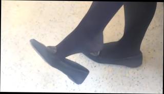 Watch the video about Candid Feet Dangling Shoeplay Black Tights Nylons