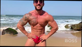 Video 1601940495: muscle worship jerk, cum worship, worship cumshot, bodybuilder muscle worship, nudist beach, posing jerking