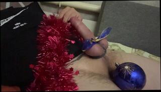 Watch the video about The guy dressed up his cock for the New Year and voluptuously jerked off!