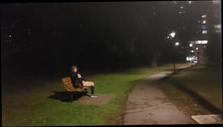 Watch the video about Woman caught mastrubating on park bench at night