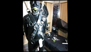 Video 787029701: latex bondage slave, latex bdsm bondage, latex chain, latex mask, gay couple