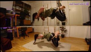 Watch the video about Shibari & Petplay fun! Part 2 Girl in suspension w crotch rope is gagged & pleasing her master!