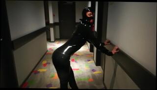 Video 917735503: latex catsuit bondage, latex fetish bondage, latex solo, amateur solo female, hotel bondage, solo female public, lesbian