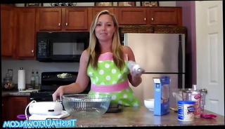 Watch the video about Blonde Trisha Uptown Celebrates Her BDay with Nude Cooking!