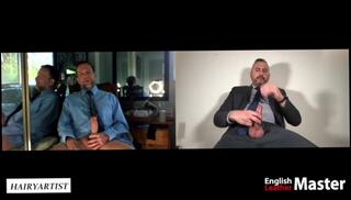 Watch the video about Two business men discuss humiliating a chastity employee and stroke big dicks verbal humil PREVIEW