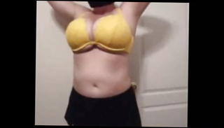 Watch the video about 36 G saggy tits bbw MILF Lateshay big yellow bra strip