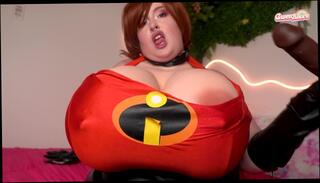 Watch the video about Elastigirl STRETCHES her pussy with dildo riding, tits (breast expansion) and futa cock pegging POV