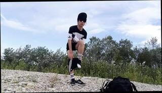 Watch the video about Cute twink Jon Arteen wears black Adidas outfit, shows his underwear, walks freeballing, jerking off throught his short shorts,