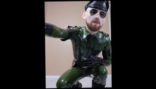 Video 1590320713: latex bdsm fetish, latex ball gag, fetish gay solo, latex catsuit mask, gay boot fetish, gay male bdsm, latex uniform, police bdsm, silicone balls