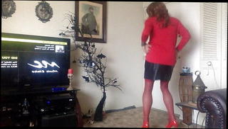 Video 1571223461: pantyhose fetish, gay fetish, pantyhose dance, red nylon, nylon love