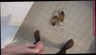 Video 401829903: nylon feet pantyhose, german nylon feet, pissing urinal, pantyhose toes, solo male piss, chubby male solo, german amateur piss, deutsche solo