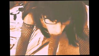 Watch the video about Goth Sissy Whore in Glasses Gives BBC a Quick Blowjob Before Work