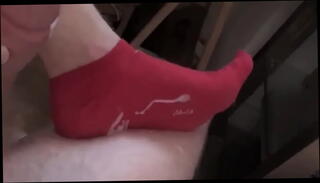 Video 324337065: boy feet fetish, fetish feet socks, feet solo, solo boy cum, boy solo cumshot, wank cum, cum red