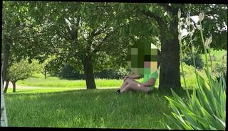 Watch the video about Risky masturbation in public park huge cumshot