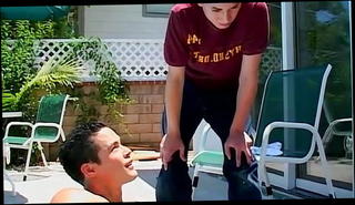 Watch the video about Good looking young homo fucks a young pool cleaning guy