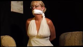 Video 367919001: milf bound gagged, woman bound gagged, pantyhose gagged, cougar gags, bdsm gag, straight bdsm, stockings gagging, bound mature