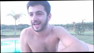 Watch the video about White wet boxers fine-looking young hot guy shows off at the pool