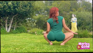 Video 1599624855: toes tease, toes stretched, yoga tease, dress teasing, redhead teasing, teasing outdoors