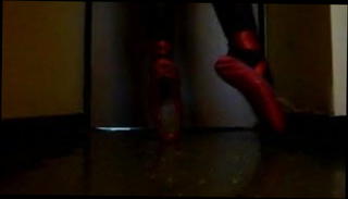 Video 156888301: nylon shoe, red nylon, nylon spandex, straight red