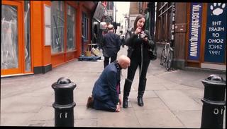 Watch the video about Mistress evilyne cruel engl femdom fed like a dog in public