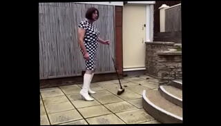 Video 1320888825: crossdresser boots, crossdresser dress, crossdresser outdoor