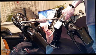 Watch the video about Slave Slut-Orgasma Celeste Latex Catsuit Milk-Enema orgasm