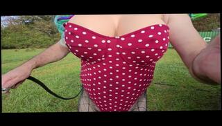 Watch the video about Giant Fake Tits Crossdresser swimsuit carwash