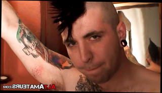 Watch the video about Tattooed punker solo masturbates his big hard cock